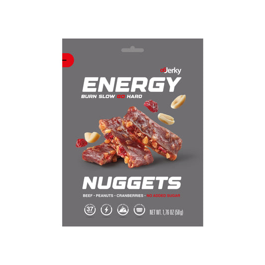 ObJerky Energy Nuggets – Wysokobiałkowa przekąska z wołowiną, orzeszkami i żurawiną, 50 gr.